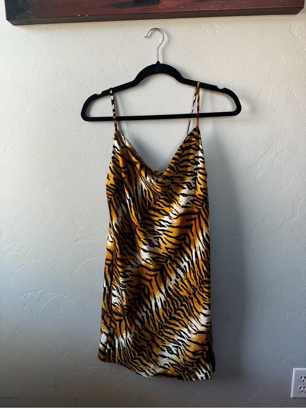 J for Justify Tiger-Stripe Satin Slip Mini Dress in Gold, Black & White